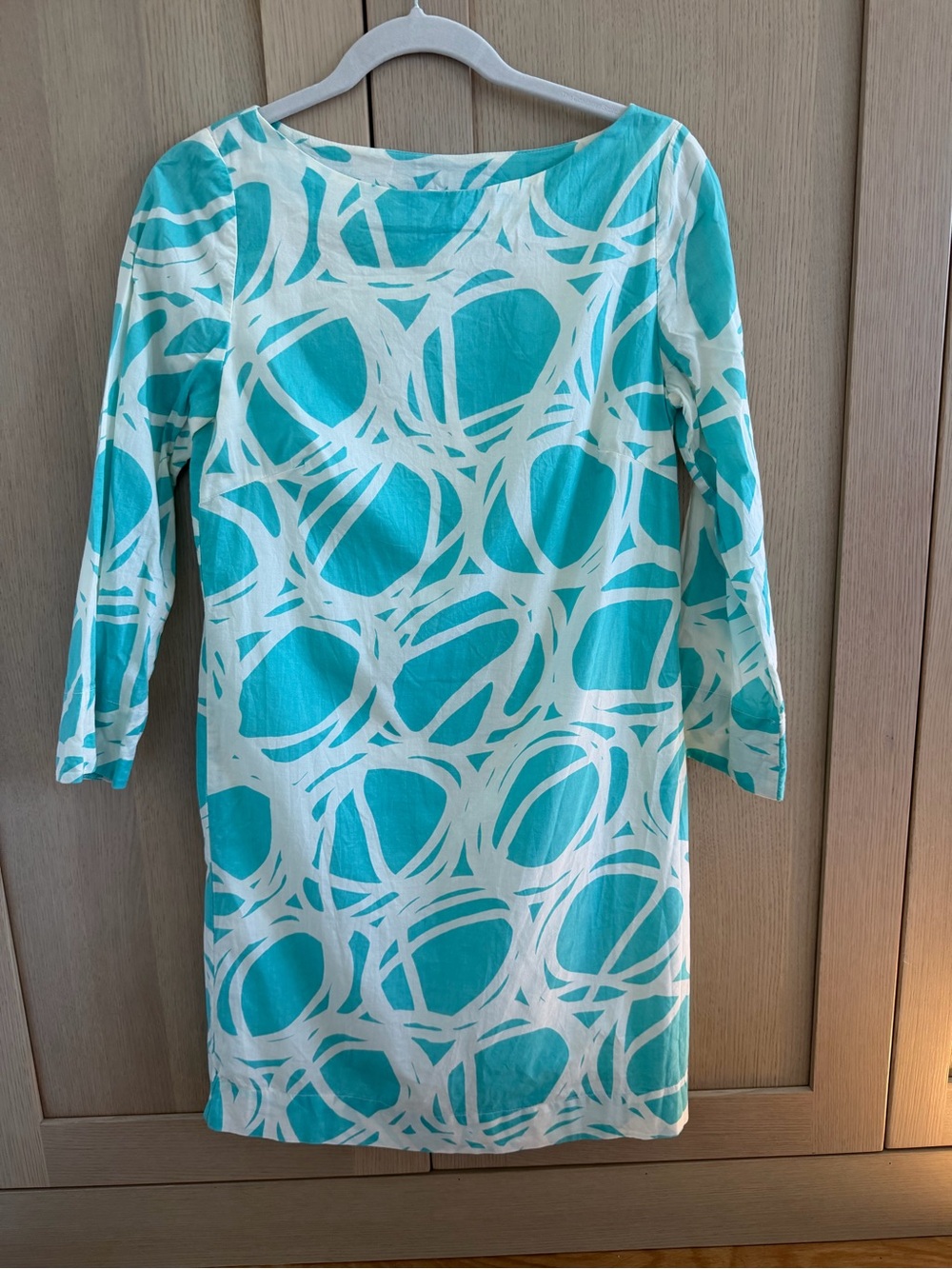 Lesley Evers Women's Teal and White Patterned Shift Dress